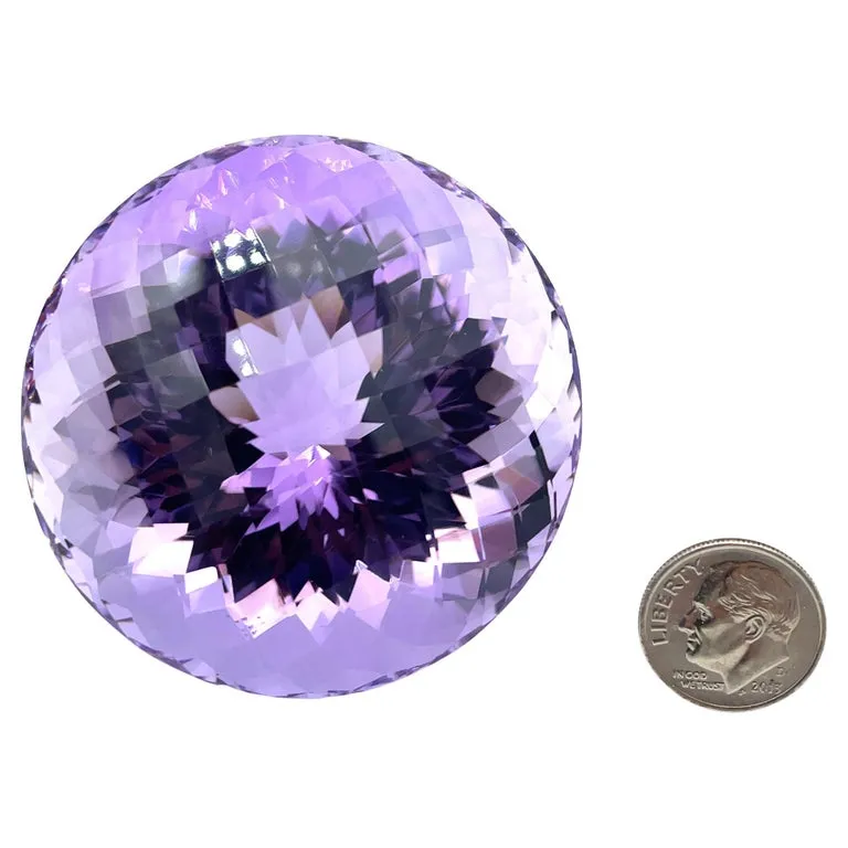 651 Carat Round Faceted Checkerboard Amethyst, Collector Gemstone Display Piece