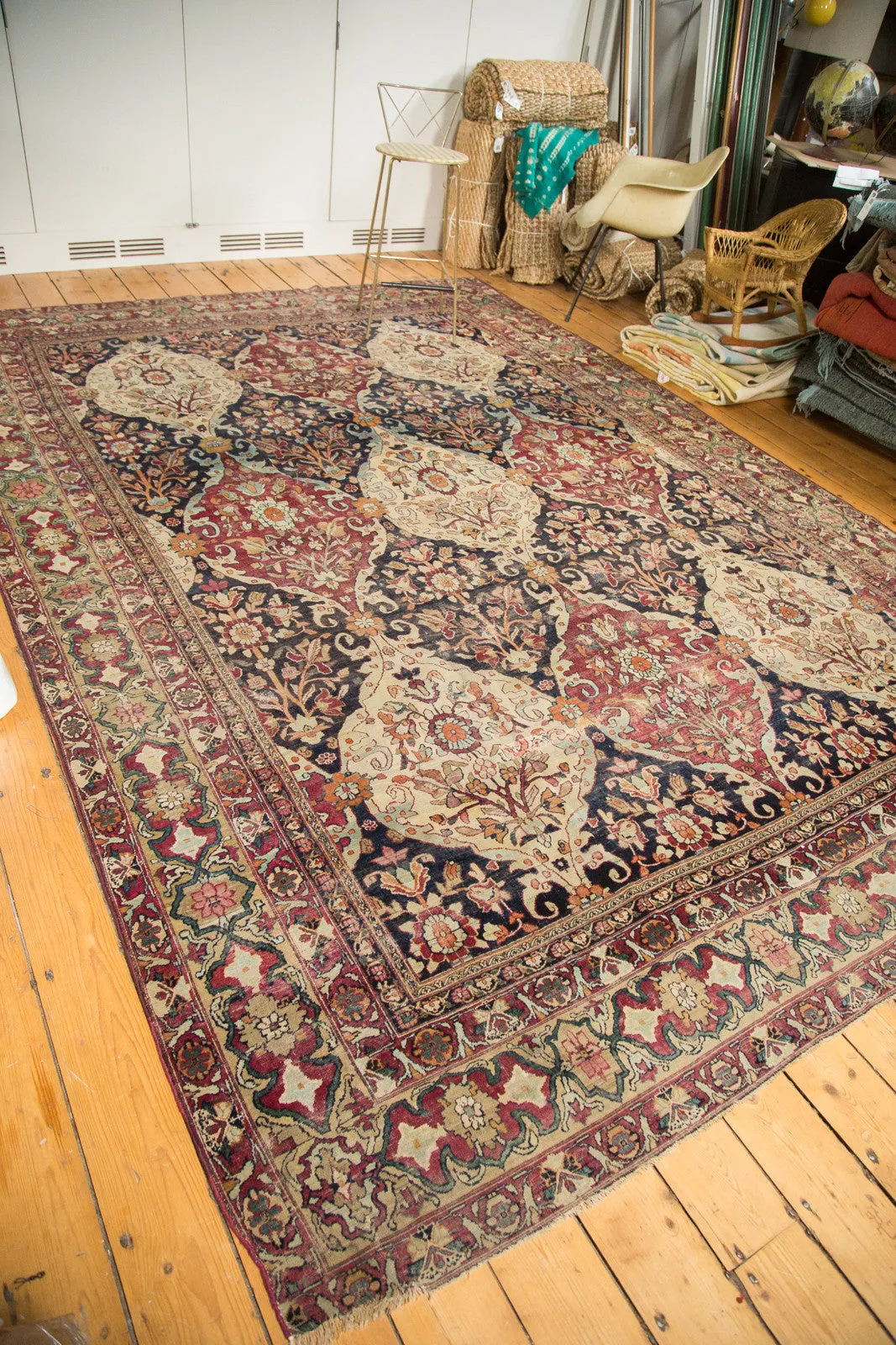 8.5x12 Unusual Antique Lavar Kerman Carpet