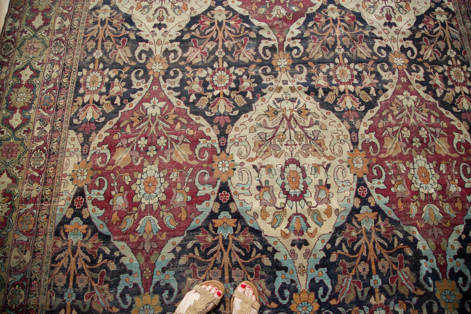 8.5x12 Unusual Antique Lavar Kerman Carpet