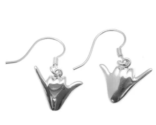 925 STERLING SILVER RHODIUM HAWAIIAN "SHAKA" HANG LOOSE HOOK LEVERBACK EARRINGS