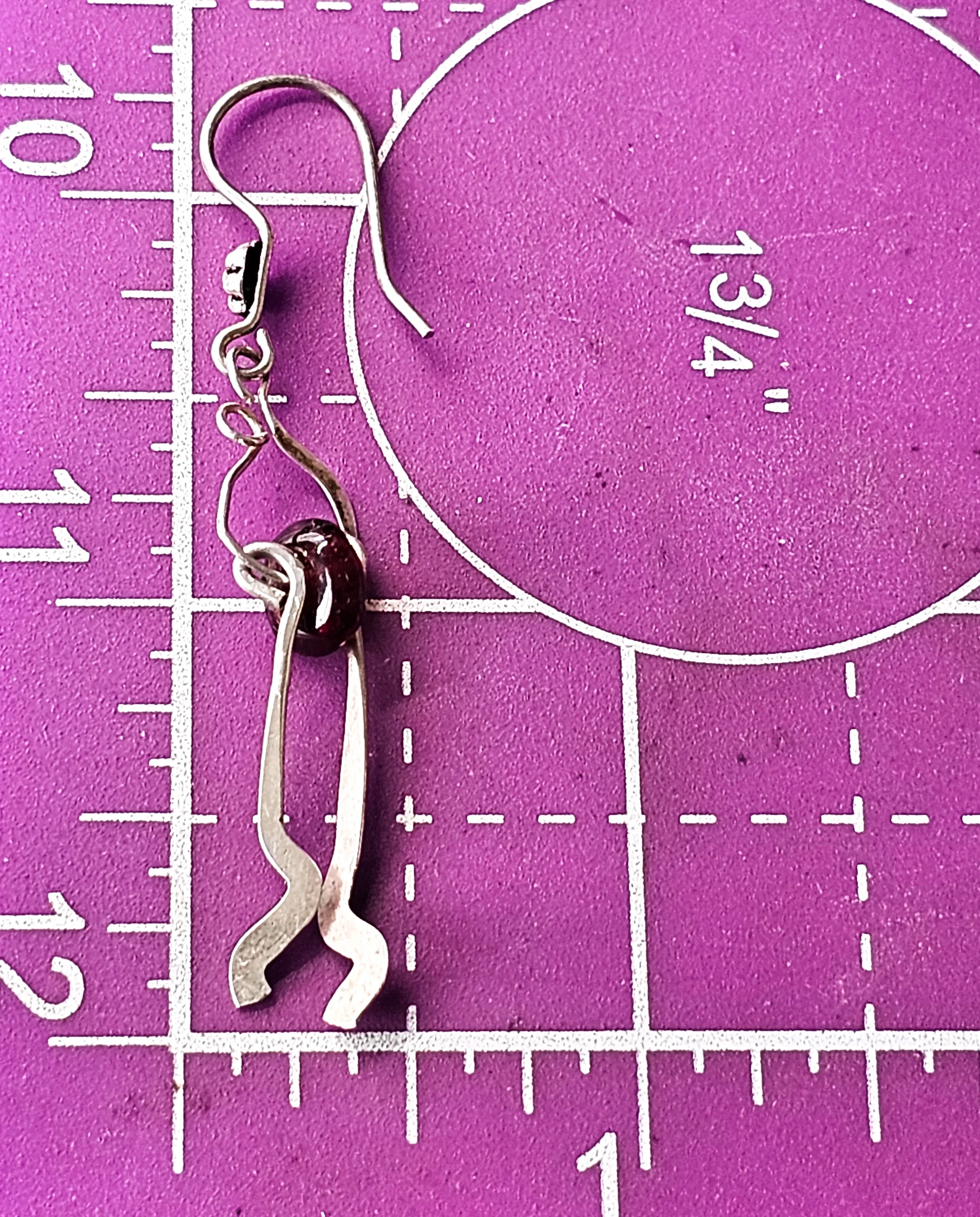 Abstract Artisan Modernist drop red garnet gemstone beaded vintage sterling silver earrings