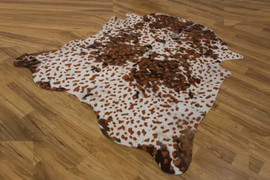 Acid Wash Orange on Tricolor Cowhide Rug - (XL 6'5"x6'2" Ft)