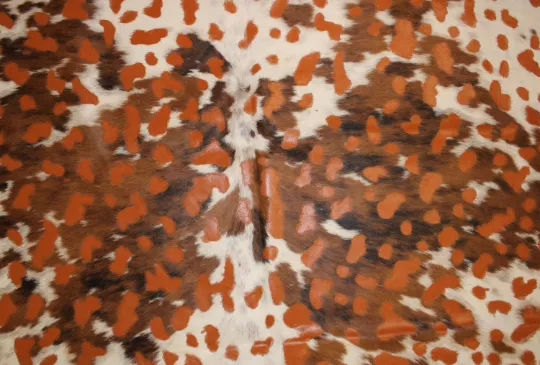 Acid Wash Orange on Tricolor Cowhide Rug - (XL 6'5"x6'2" Ft)