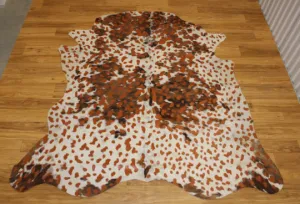 Acid Wash Orange on Tricolor Cowhide Rug - (XL 6'5"x6'2" Ft)
