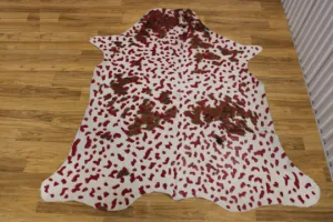 Acid Wash Red on Tricolor Cowhide  - (XL 6'3"x6' Ft) - Approx 36 sqft -  Premium