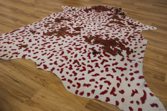 Acid Wash Red on Tricolor Cowhide  - (XL 6'3"x6' Ft) - Approx 36 sqft -  Premium