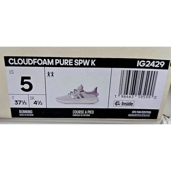 Adidas Cloudfoam Pure Kids' Lifestyle Running Shoes Size 5