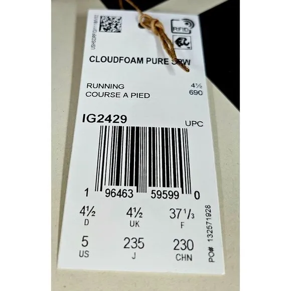 Adidas Cloudfoam Pure Kids' Lifestyle Running Shoes Size 5