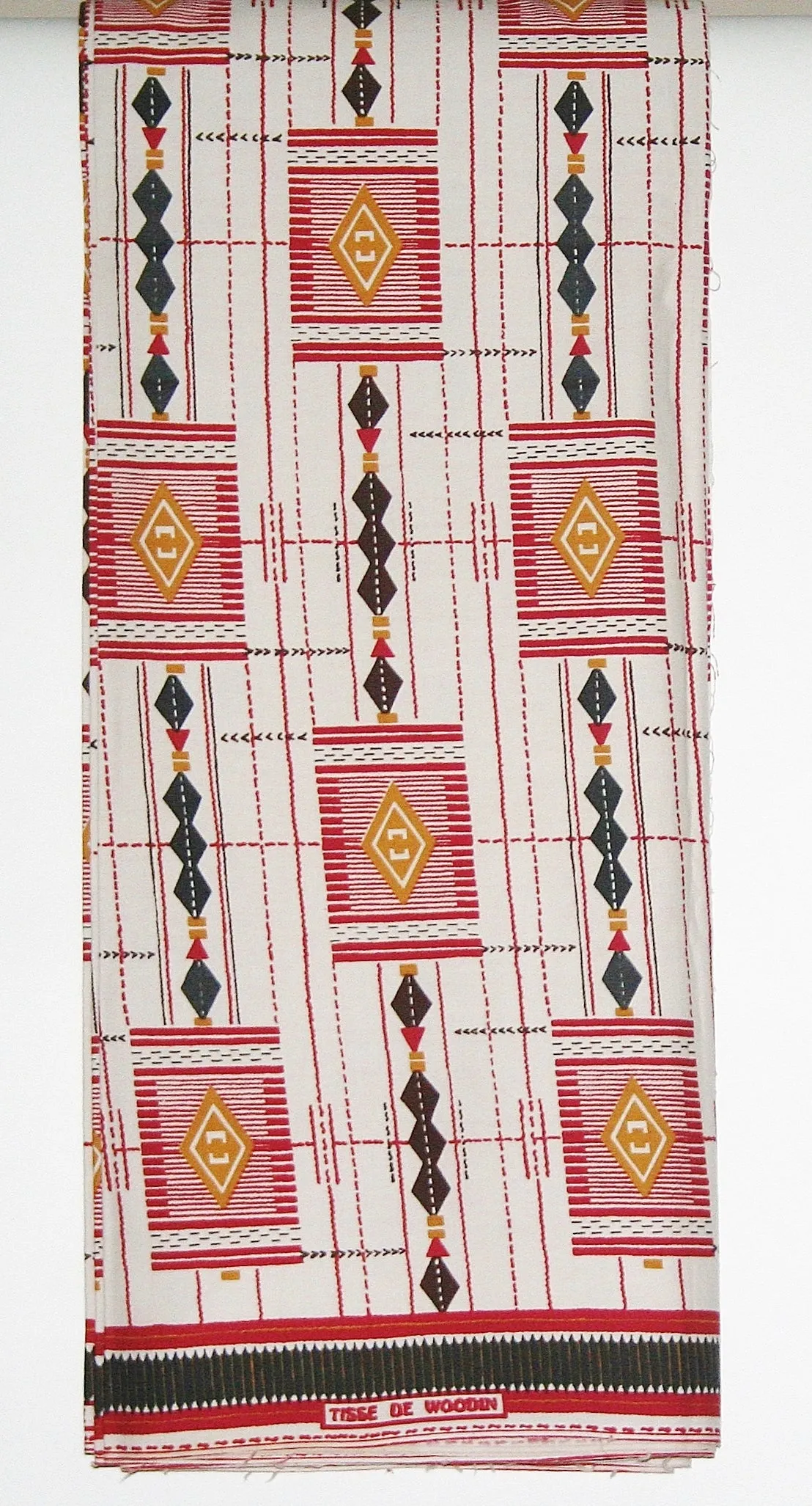 African Fabric 6 Yards Tisse de Woodin Vlisco Classic Red, White, Black