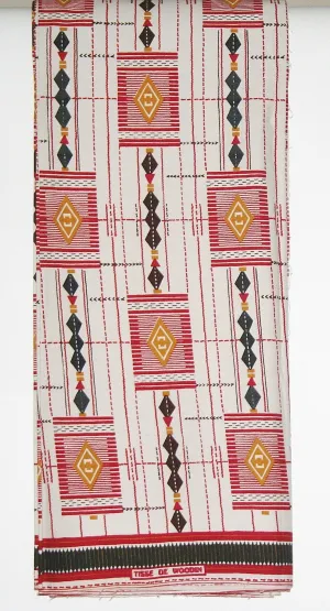 African Fabric 6 Yards Tisse de Woodin Vlisco Classic Red, White, Black