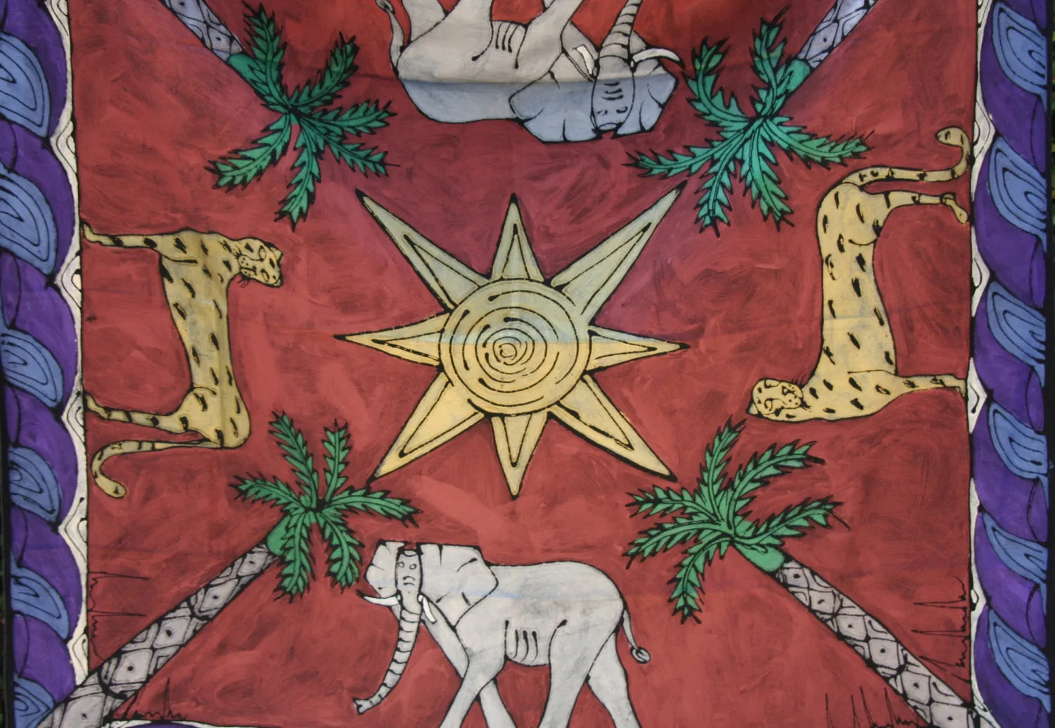 African Handpainted Tablecloth 56"X59" Elephant, Leopard, African Sun
