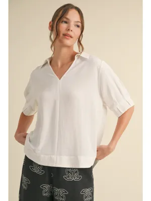 Air Flow Collared Short Sleeve Blouse