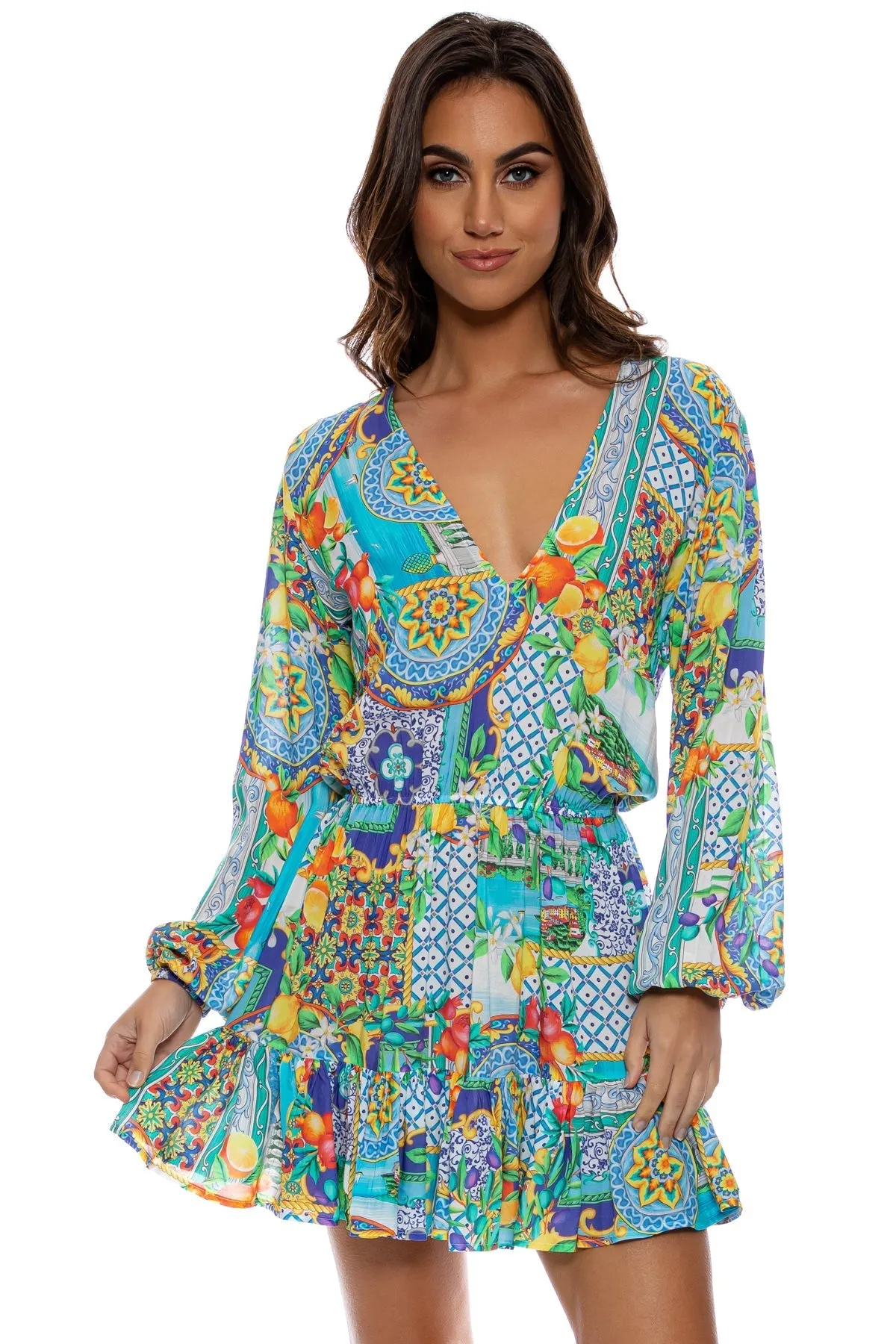 AMALFI - Deep V Frill Hem Dress