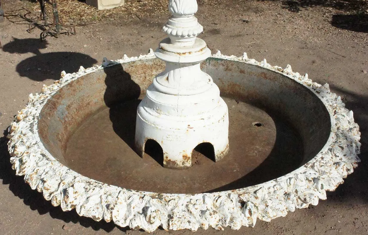 American J.W. Fiske Victorian Painted Cast Iron Two-Tier Garden Fountain and Pan