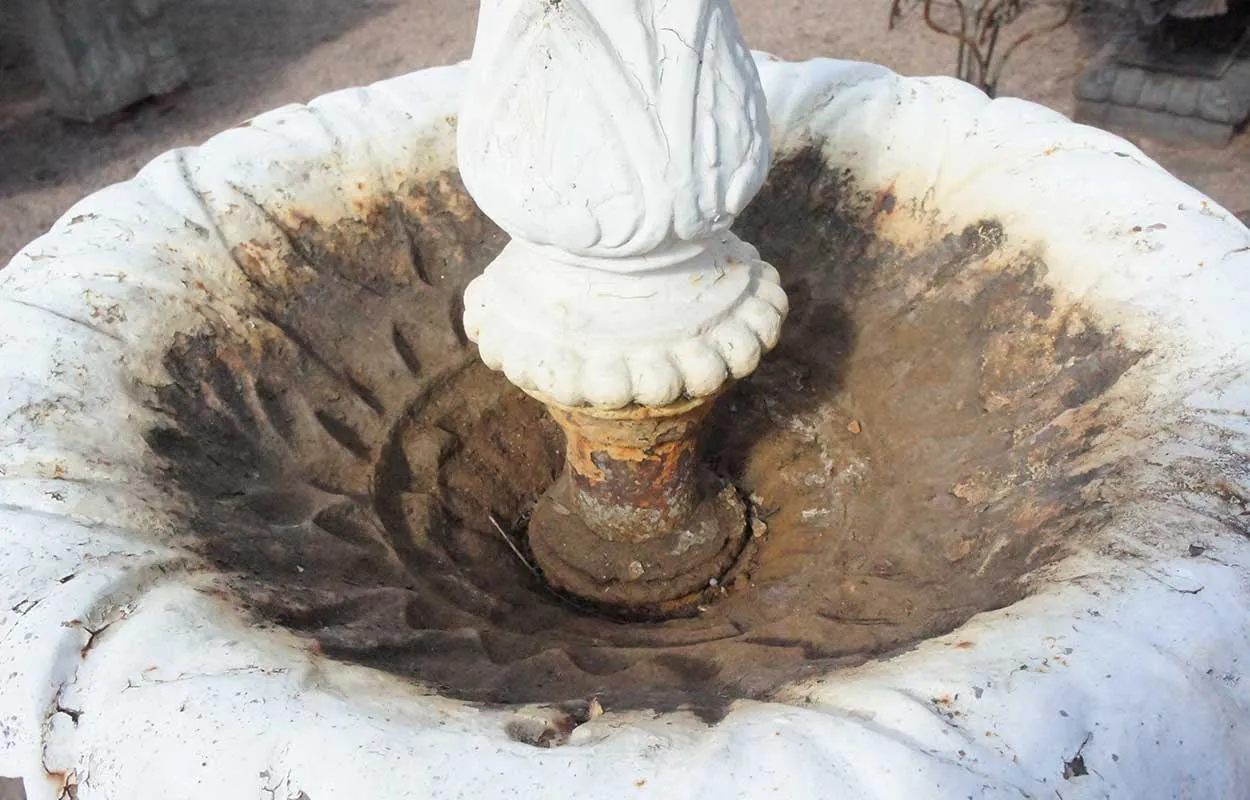 American J.W. Fiske Victorian Painted Cast Iron Two-Tier Garden Fountain and Pan