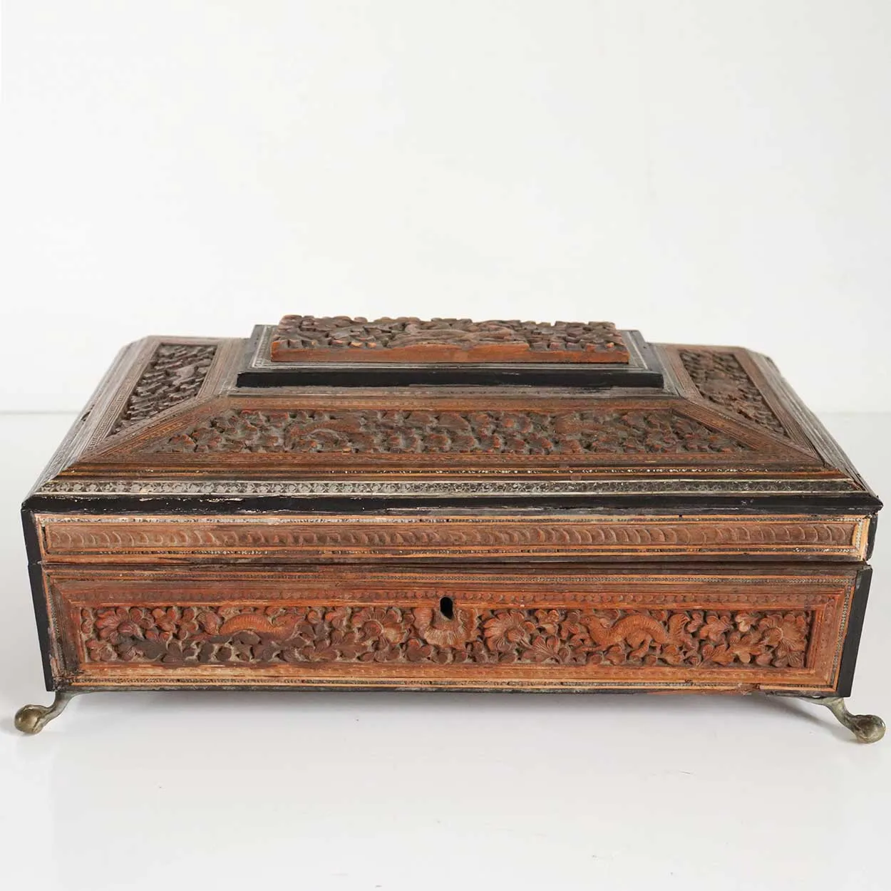 Anglo Indian Vizagapatam Brass Mounted Sandalwood and Mosaic Desk Box