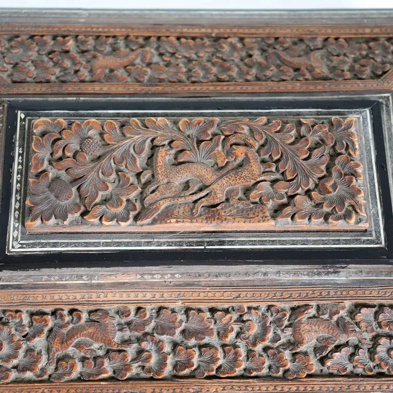 Anglo Indian Vizagapatam Brass Mounted Sandalwood and Mosaic Desk Box