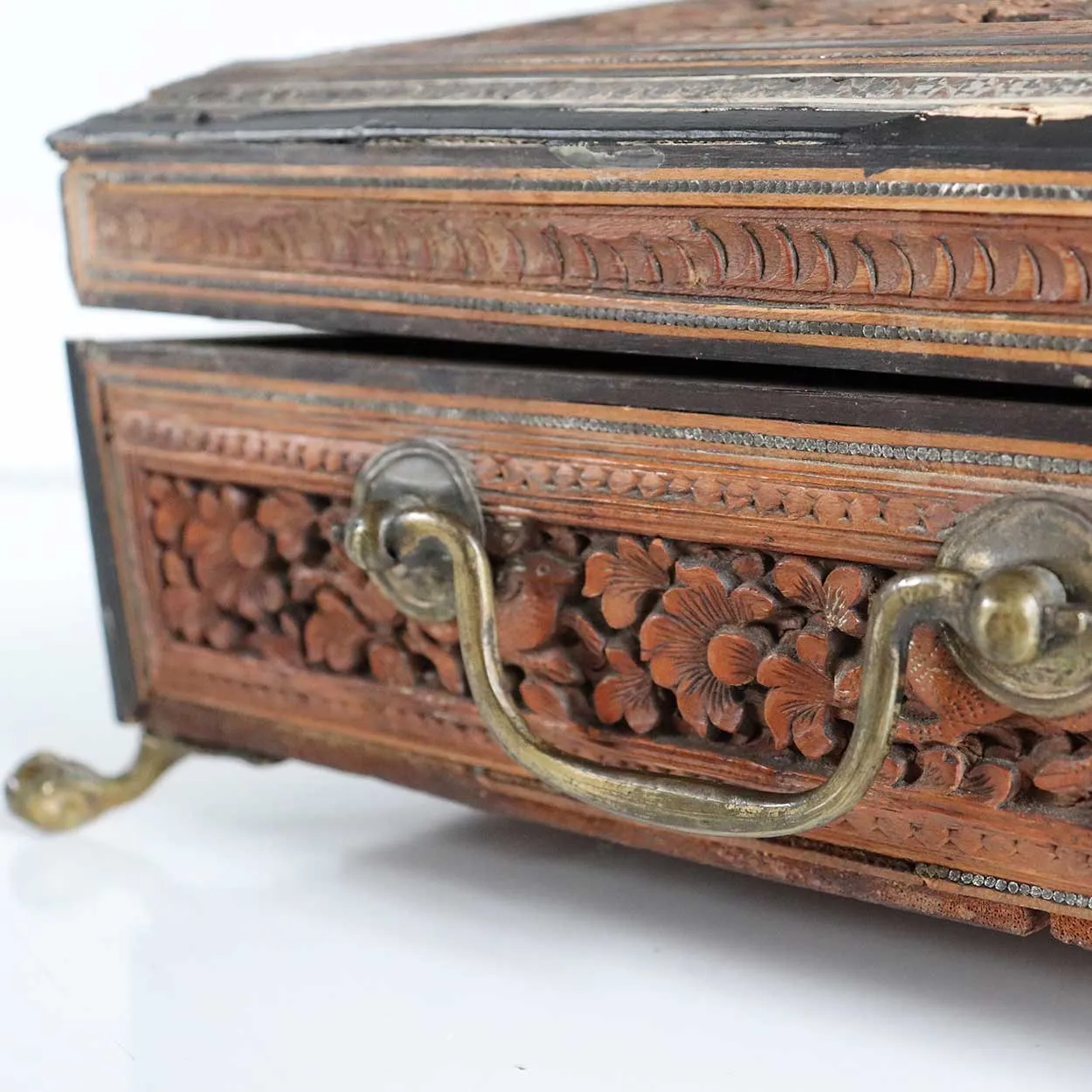 Anglo Indian Vizagapatam Brass Mounted Sandalwood and Mosaic Desk Box
