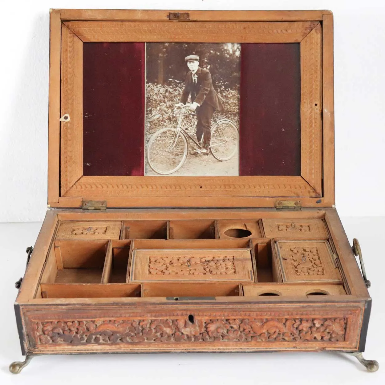 Anglo Indian Vizagapatam Brass Mounted Sandalwood and Mosaic Desk Box