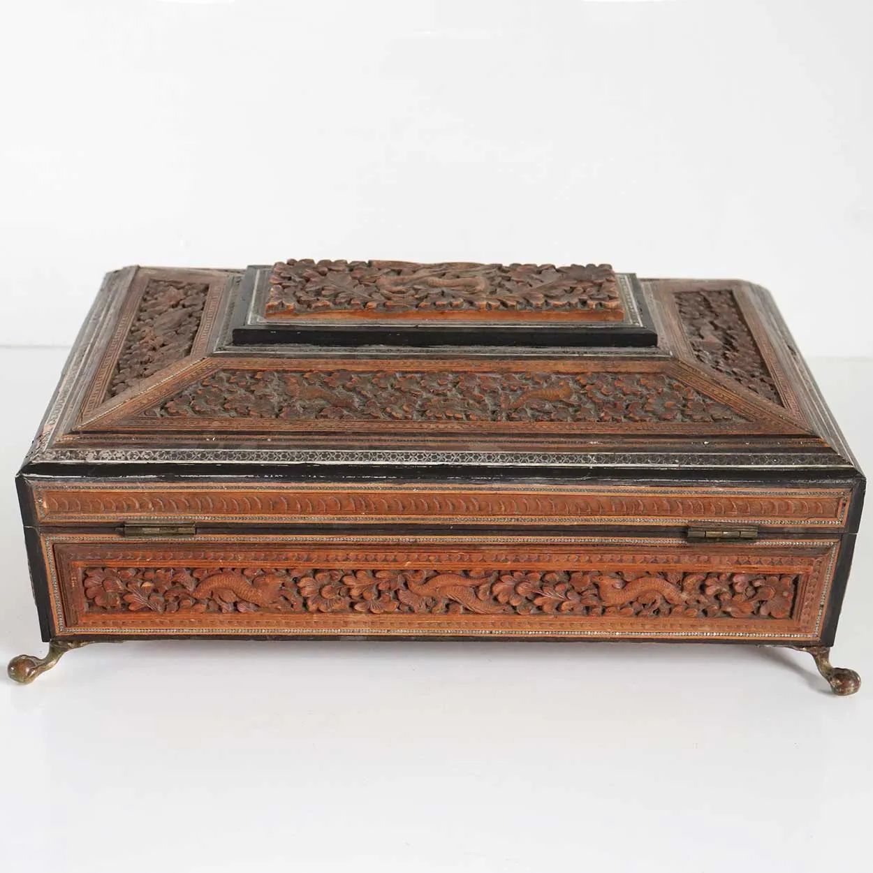 Anglo Indian Vizagapatam Brass Mounted Sandalwood and Mosaic Desk Box