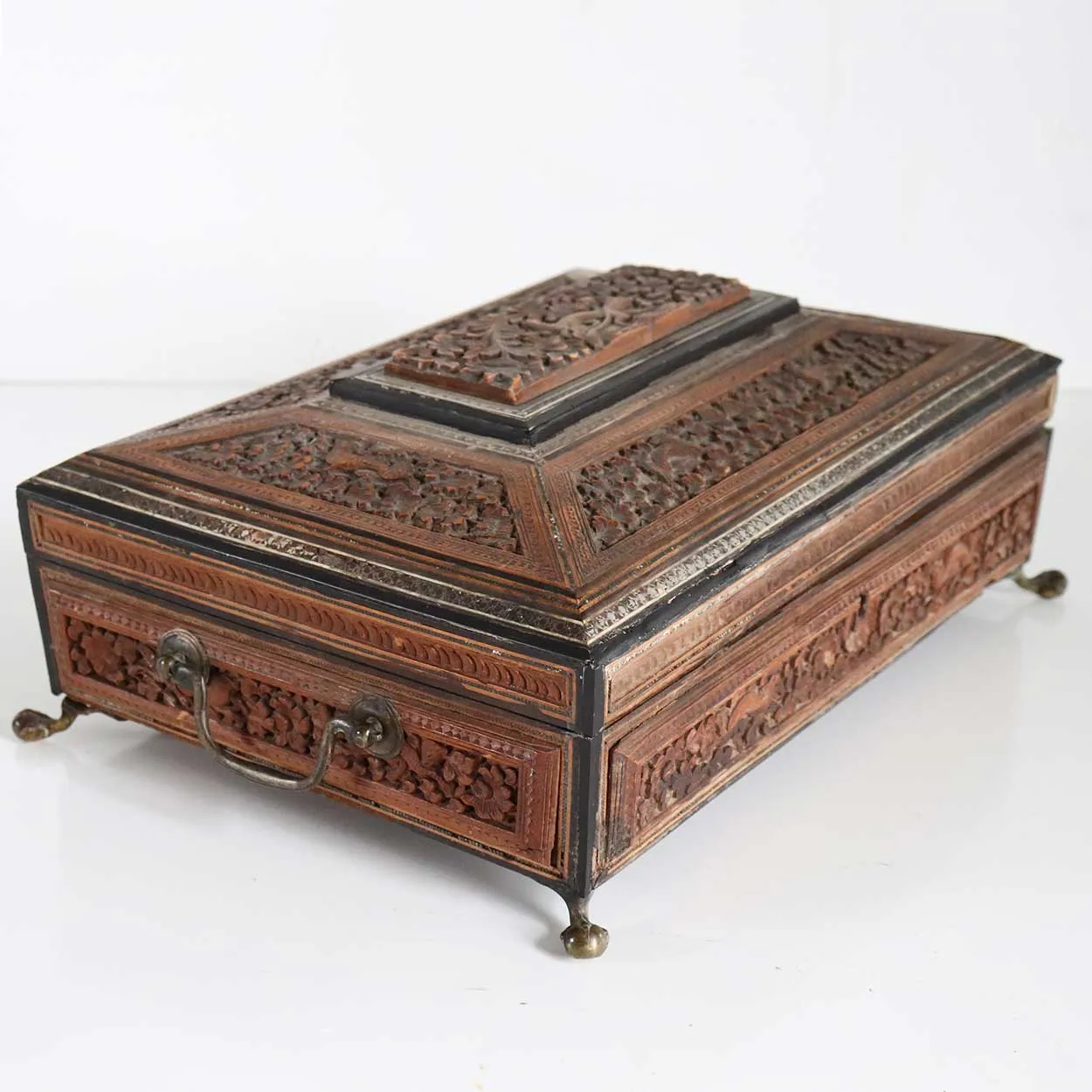 Anglo Indian Vizagapatam Brass Mounted Sandalwood and Mosaic Desk Box