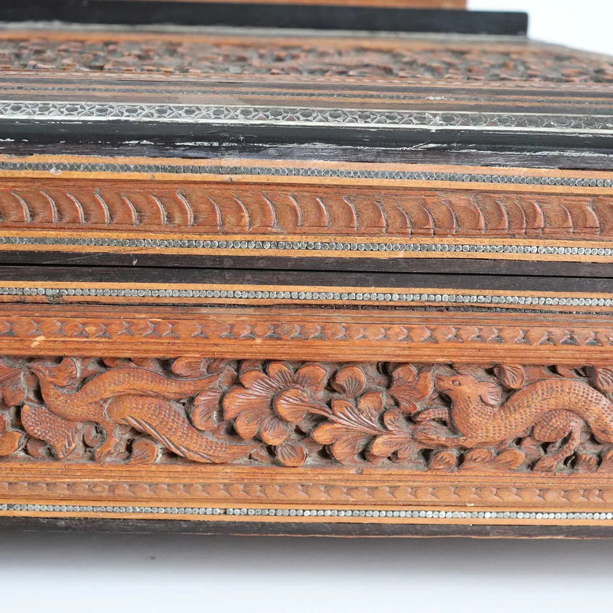 Anglo Indian Vizagapatam Brass Mounted Sandalwood and Mosaic Desk Box