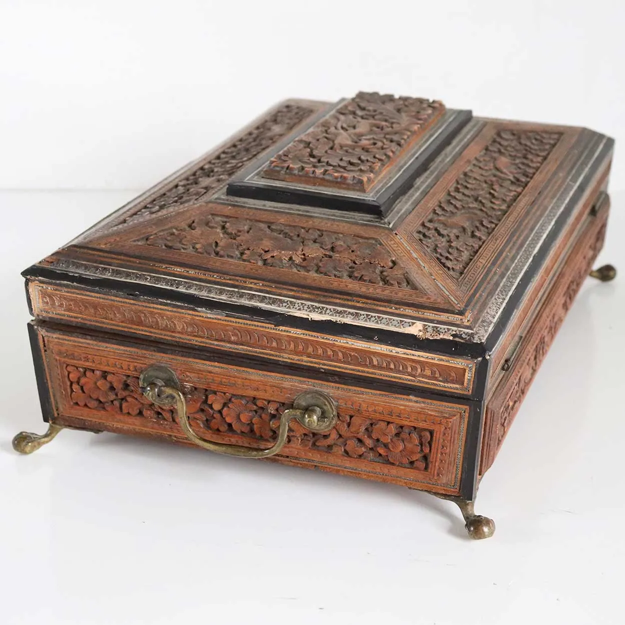 Anglo Indian Vizagapatam Brass Mounted Sandalwood and Mosaic Desk Box