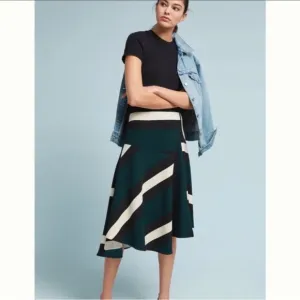 Anthropologie Eva Franco Abstract Green Stripe Asymmetrical Flounce Skirt 10