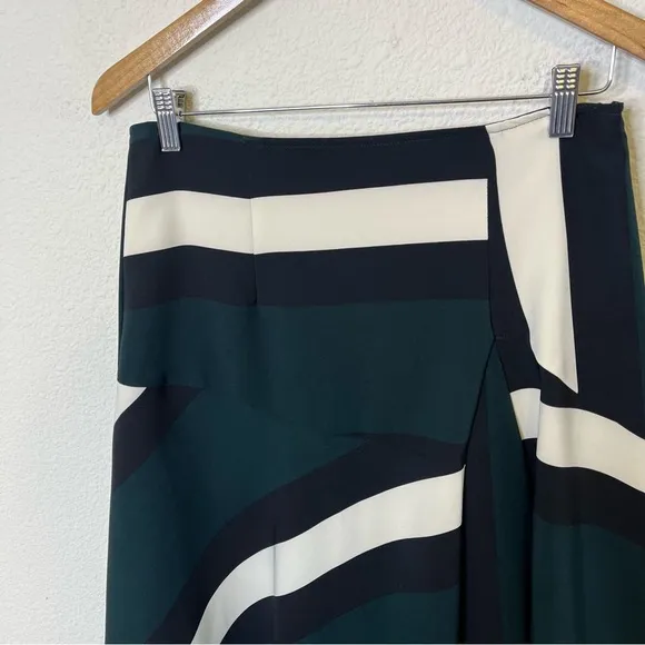 Anthropologie Eva Franco Abstract Green Stripe Asymmetrical Flounce Skirt 10