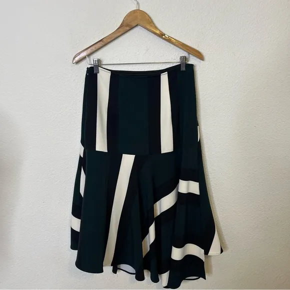 Anthropologie Eva Franco Abstract Green Stripe Asymmetrical Flounce Skirt 10