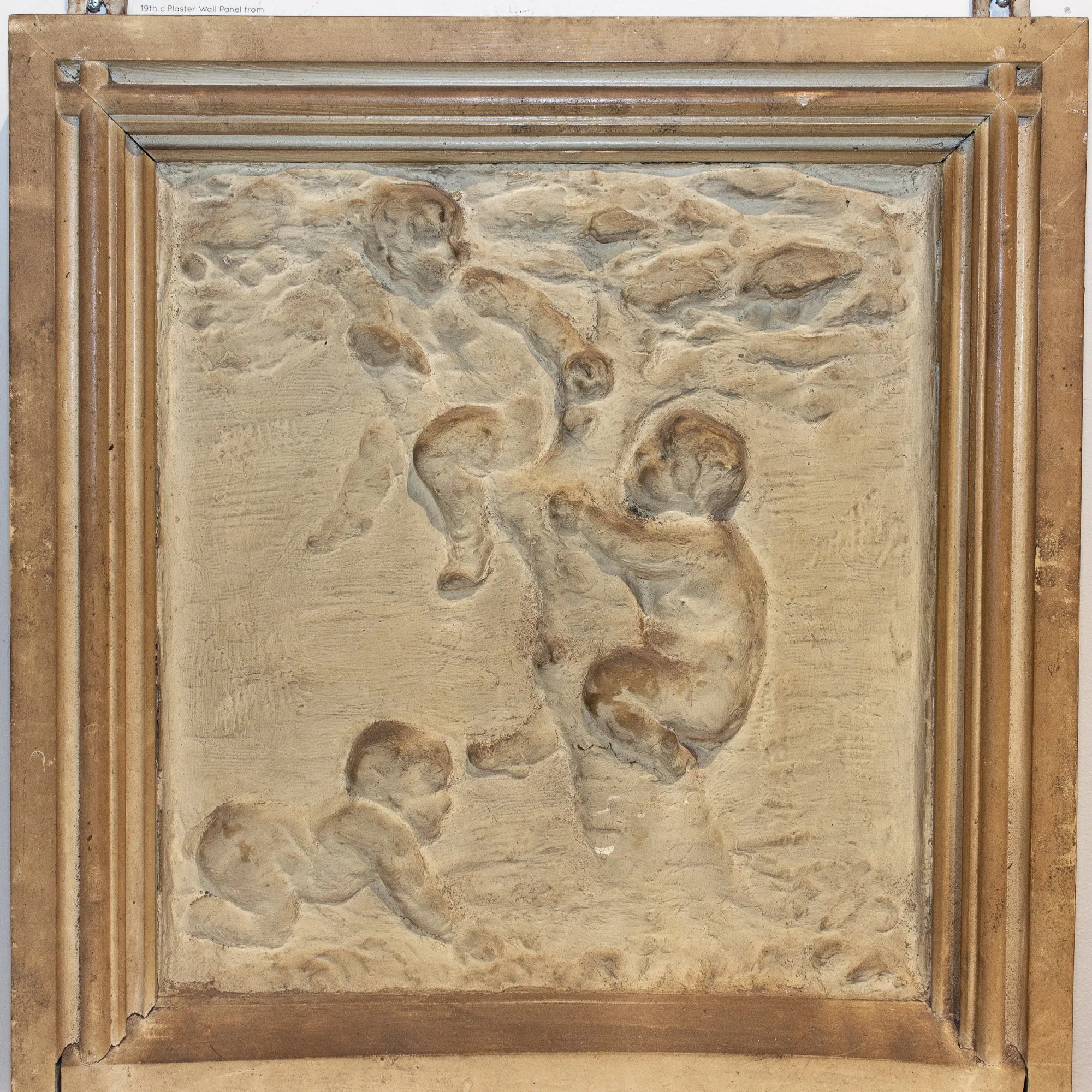 Antique Belgian Plaster Panel with Cherub Imagery