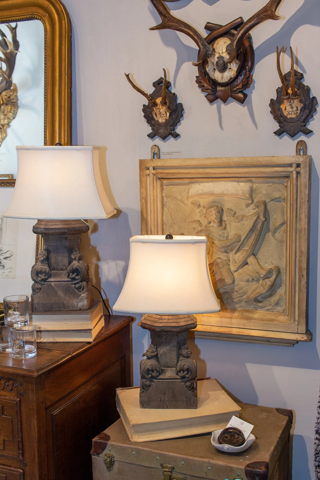 Antique Belgian Plaster Panel with Mythological Imagery