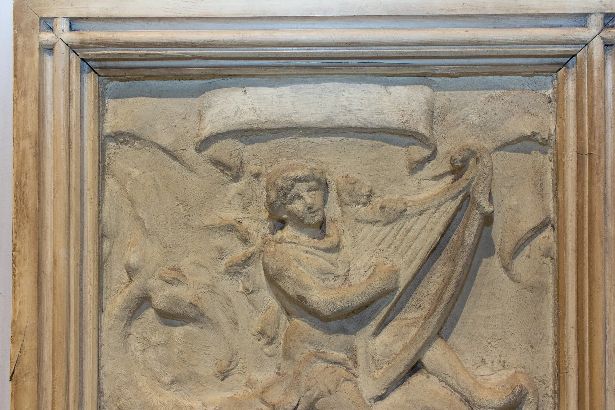 Antique Belgian Plaster Panel with Mythological Imagery