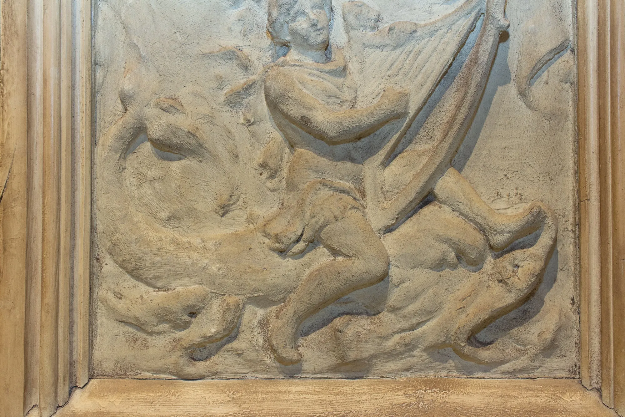 Antique Belgian Plaster Panel with Mythological Imagery