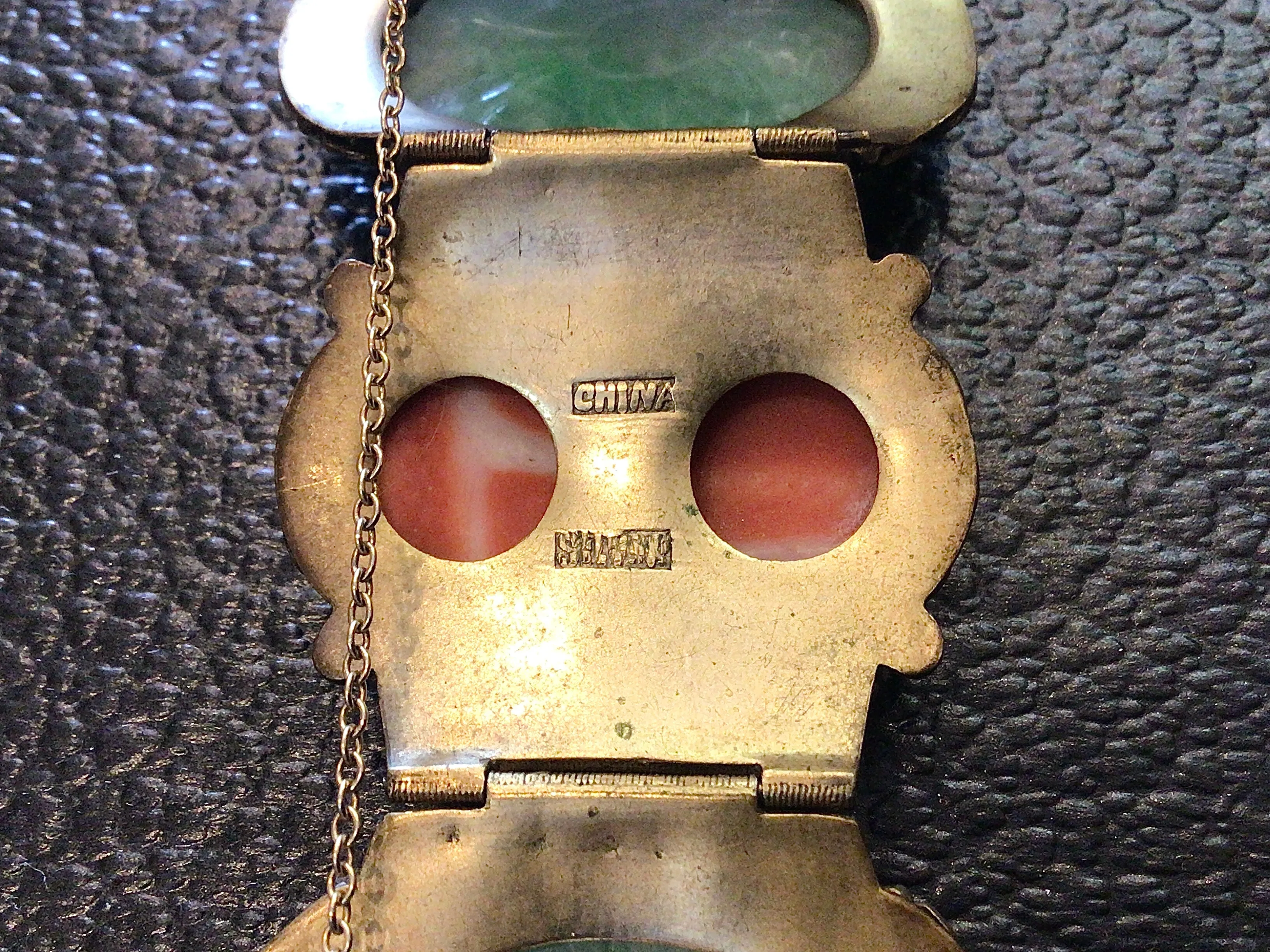 Antique Chinese Jade & Gilt Silver Paneled Bracelet