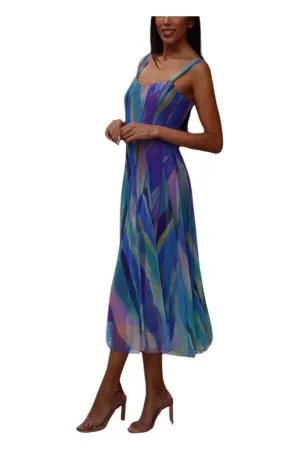 AQUARELLE 822 Sleeveless Tea Length Fit N Flare Paneled Dress