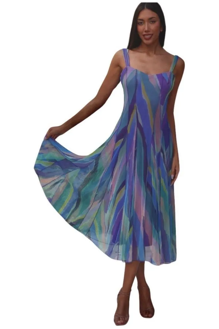 AQUARELLE 822 Sleeveless Tea Length Fit N Flare Paneled Dress