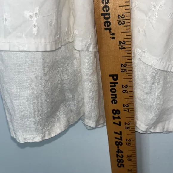 Aritzia Wilfred Lin Boheme 100% Linen Cream Babydoll Dress Tiered Eyelet Sz Med