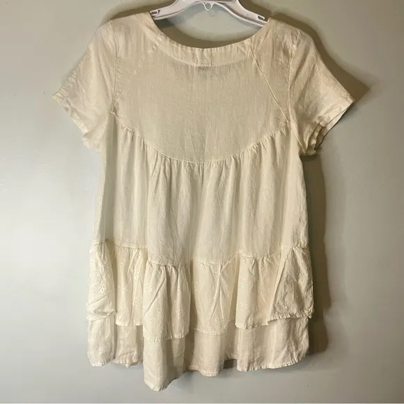 Aritzia Wilfred Lin Boheme 100% Linen Cream Babydoll Dress Tiered Eyelet Sz Med