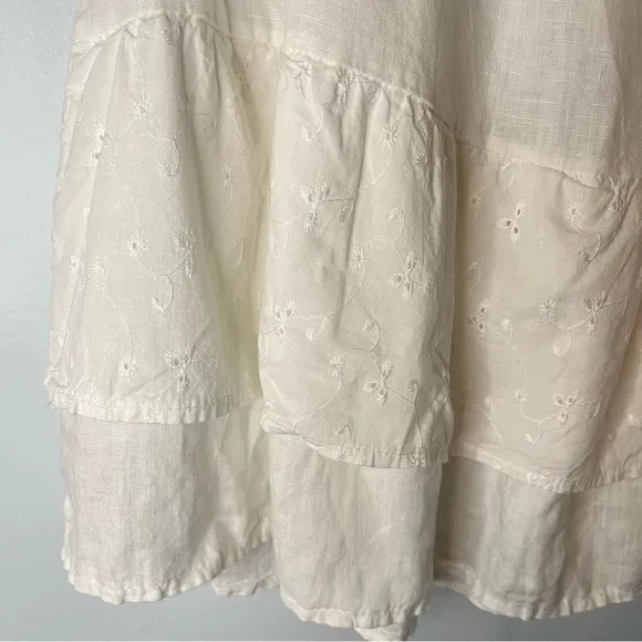 Aritzia Wilfred Lin Boheme 100% Linen Cream Babydoll Dress Tiered Eyelet Sz Med