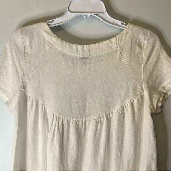 Aritzia Wilfred Lin Boheme 100% Linen Cream Babydoll Dress Tiered Eyelet Sz Med