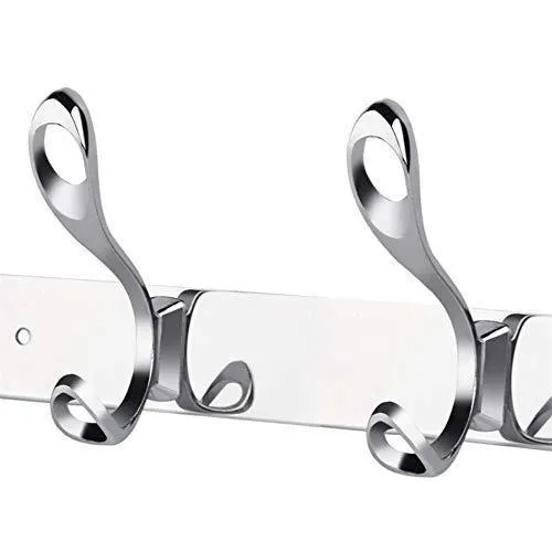 Arplis Wall Mounted Hooks, Stainless Steel Rack Wall Hanger with 6 Double Hooks Design, Coat Towel Rail Hook for Foyer, Hallways, and Bedrooms