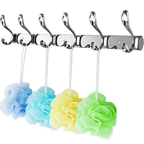 Arplis Wall Mounted Hooks, Stainless Steel Rack Wall Hanger with 6 Double Hooks Design, Coat Towel Rail Hook for Foyer, Hallways, and Bedrooms