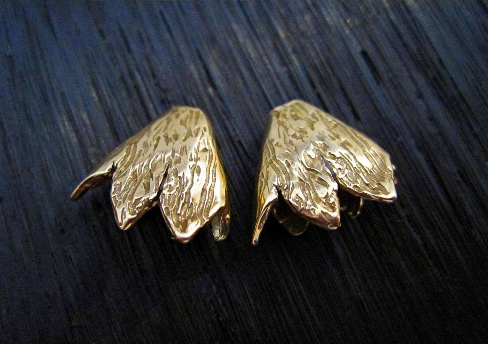 Artisan Flower Bead Cap Endings and Cones in Gold Bronze (one pair) (N)