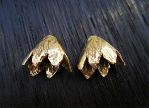 Artisan Flower Bead Cap Endings and Cones in Gold Bronze (one pair) (N)