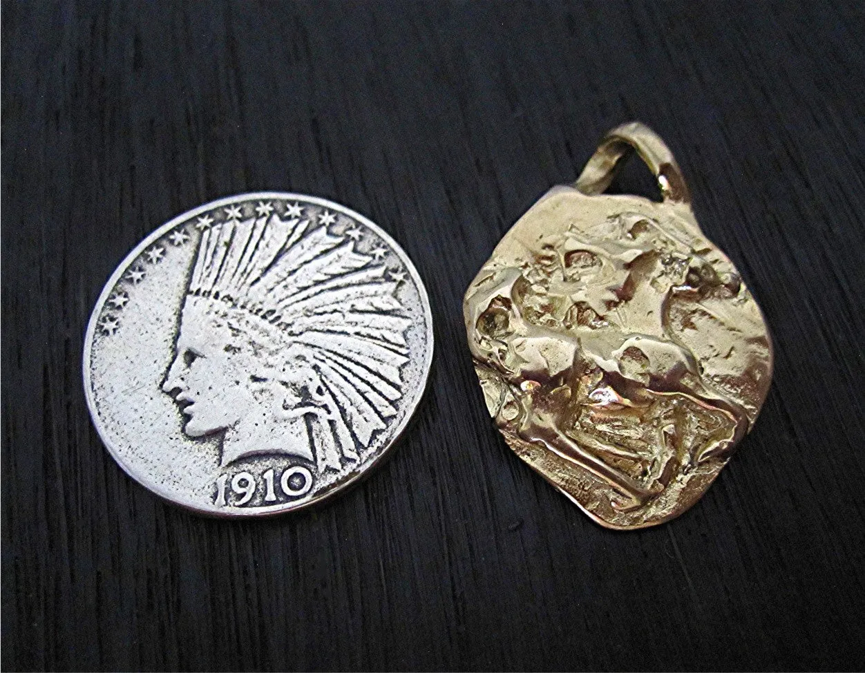 Artisan Horse Coin Pendant in Gold Bronze (one)