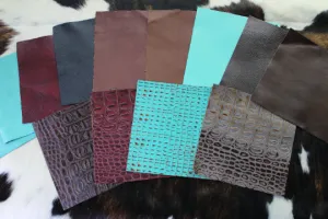 Assorted Cowhide Leather Pre Cut Pieces | 12"x12" & 11"x9" inch Precuts Sheets for Crafts