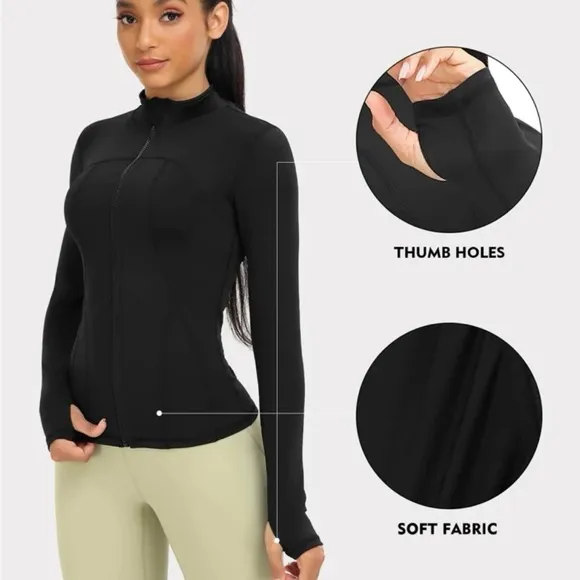 Athletic wear jacket women’s black thumb hole sports gym jacket NWT