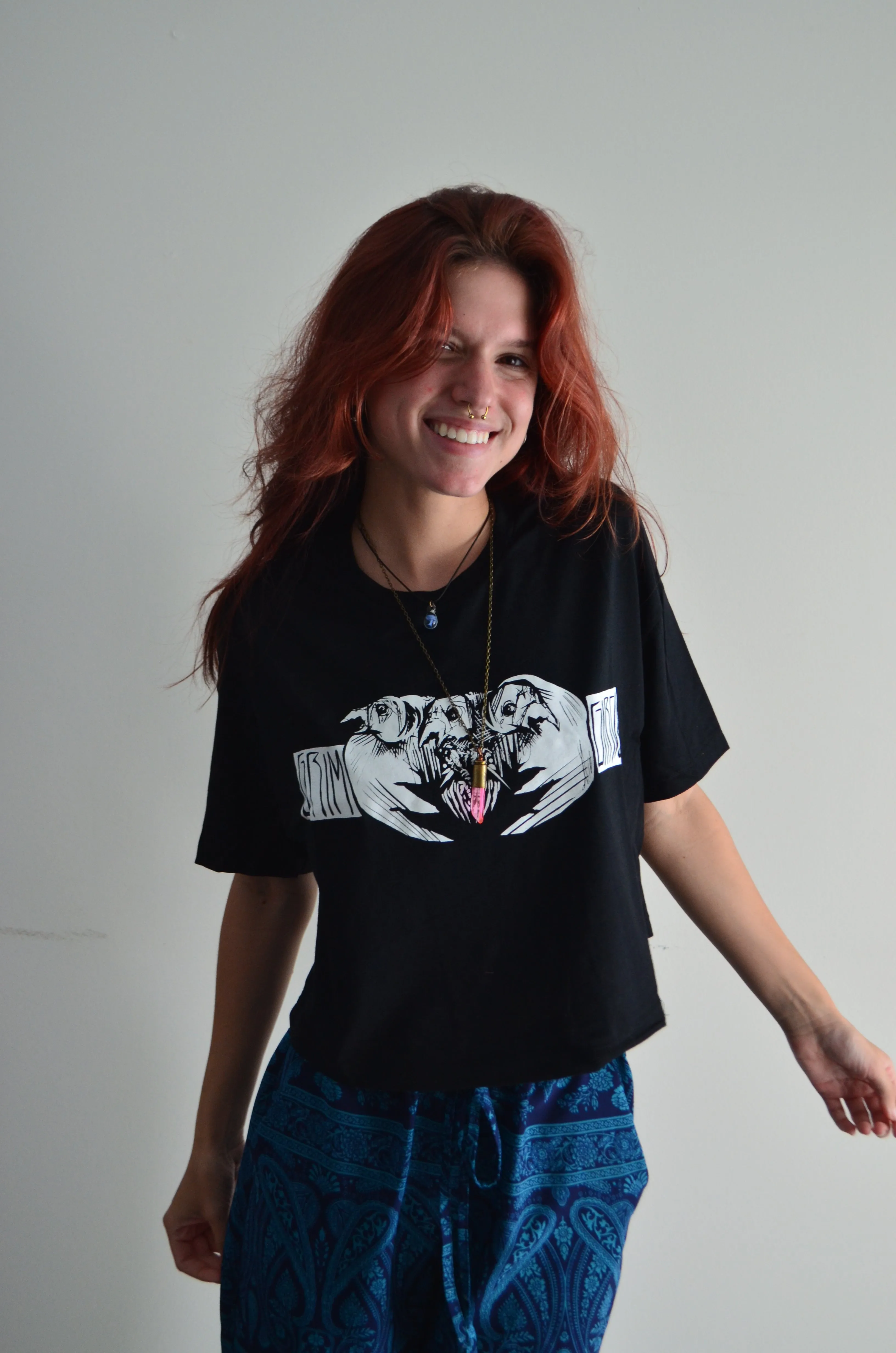 Black 3-Headed Raven Crop Top