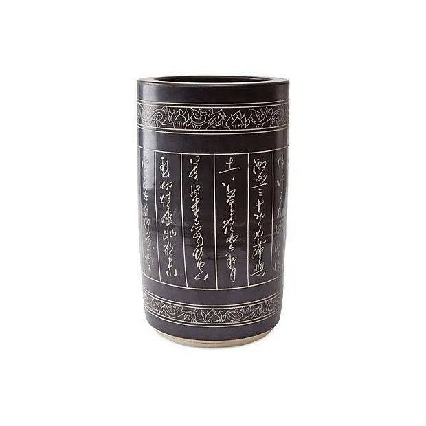 Black Carved Word Vase Umbrella Stand